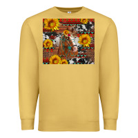 Antique Gold western horse with sunflowers and aztec leopard cowhide Premium Sweatshirt - Artiststas