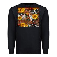 Black western horse with sunflowers and aztec leopard cowhide Premium Sweatshirt - Artiststas
