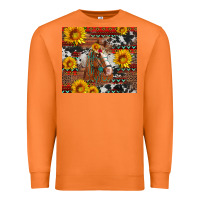 Carrot western horse with sunflowers and aztec leopard cowhide Premium Sweatshirt - Artiststas