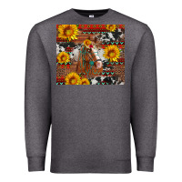Charcoal Heather western horse with sunflowers and aztec leopard cowhide Premium Sweatshirt - Artiststas
