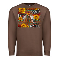 Chestnut western horse with sunflowers and aztec leopard cowhide Premium Sweatshirt - Artiststas