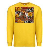 Lemon western horse with sunflowers and aztec leopard cowhide Premium Sweatshirt - Artiststas