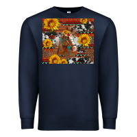 Navy western horse with sunflowers and aztec leopard cowhide Premium Sweatshirt - Artiststas