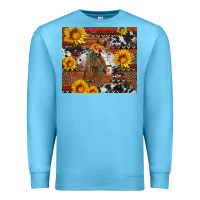 Ocean Blue western horse with sunflowers and aztec leopard cowhide Premium Sweatshirt - Artiststas