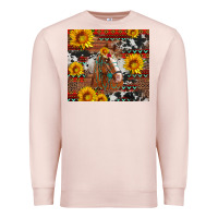 Pale Pink western horse with sunflowers and aztec leopard cowhide Premium Sweatshirt - Artiststas