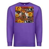 Purple western horse with sunflowers and aztec leopard cowhide Premium Sweatshirt - Artiststas