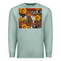 Western Horse With Sunflowers And Aztec Leopard Cowhide Premium Sweatshirt | Teevron