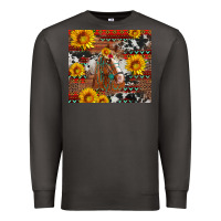 Smoke western horse with sunflowers and aztec leopard cowhide Premium Sweatshirt - Artiststas