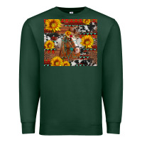 Sports Green western horse with sunflowers and aztec leopard cowhide Premium Sweatshirt - Artiststas