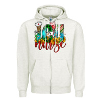 Oatmeal Heather christmas icu nurse Zipper Hoodie - FaDigitalArtStudio