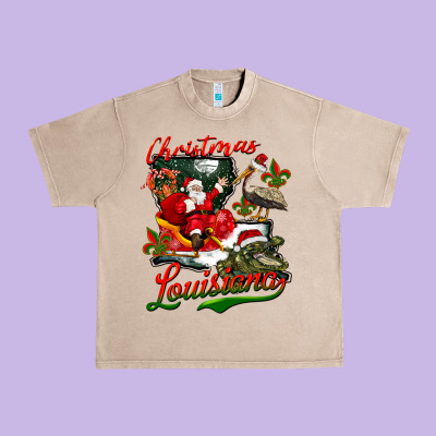 Louisiana Christmas With Santa Urban Heavy Tee Designed By Barkaloodesign