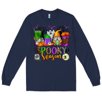 Navy Spooky Season Coffee Cups Long Sleeve Tee - texasbilliewilder