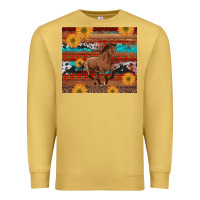 Antique Gold western horse and sunflowers cowhide leopard with aztec Premium Sweatshirt - Artiststas