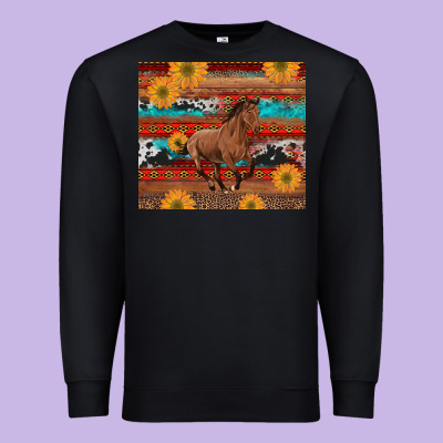 Western Horse And Sunflowers Cowhide Leopard With Aztec Premium Sweatshirt Designed By Artiststas