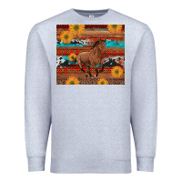 Heather Grey western horse and sunflowers cowhide leopard with aztec Premium Sweatshirt - Artiststas