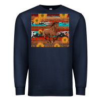 Navy western horse and sunflowers cowhide leopard with aztec Premium Sweatshirt - Artiststas