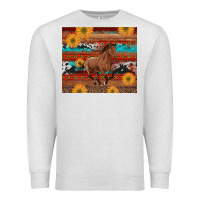Oatmeal Heather western horse and sunflowers cowhide leopard with aztec Premium Sweatshirt - Artiststas