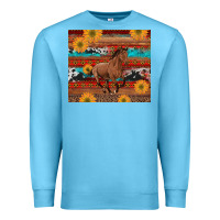 Ocean Blue western horse and sunflowers cowhide leopard with aztec Premium Sweatshirt - Artiststas