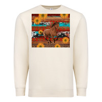 Sandshell western horse and sunflowers cowhide leopard with aztec Premium Sweatshirt - Artiststas