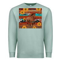 Seafoam western horse and sunflowers cowhide leopard with aztec Premium Sweatshirt - Artiststas