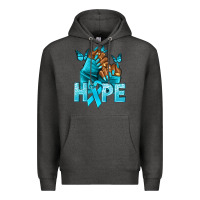 Charcoal Heather Hope teal ribbon Ovarian Cancer nails Premium Hoodie - NancyCooperArtShop