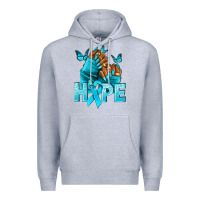 Heather Grey Hope teal ribbon Ovarian Cancer nails Premium Hoodie - NancyCooperArtShop