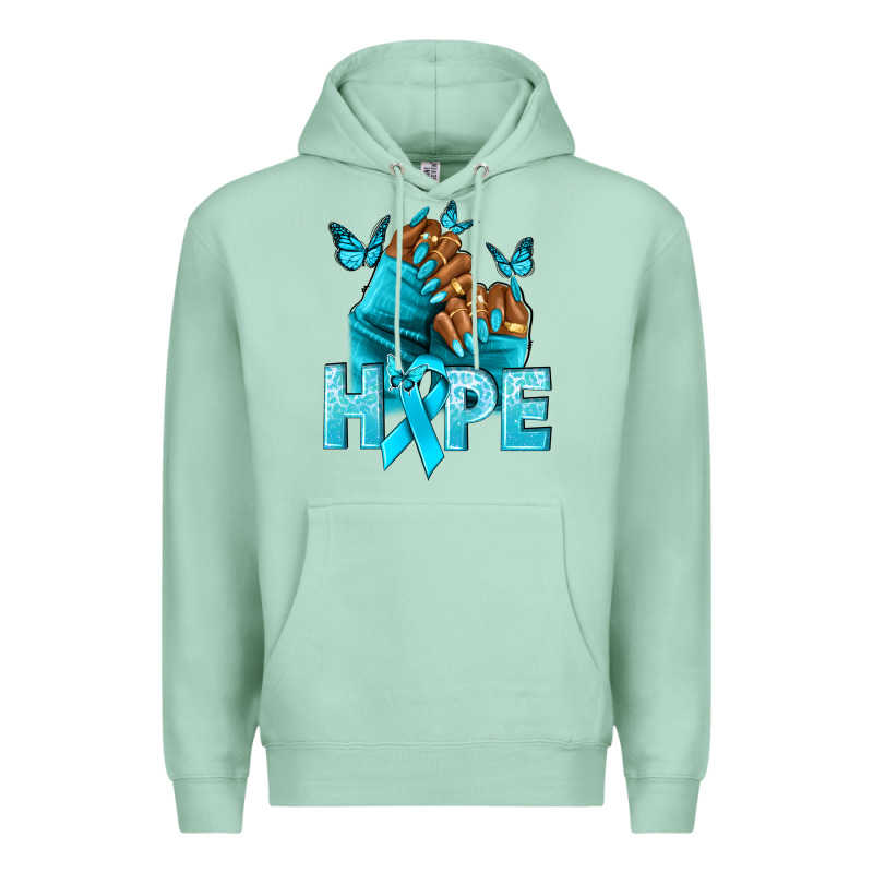 Hope Teal Ribbon Ovarian Cancer Nails Premium Hoodie by NancyCooperArtShop | Teevron