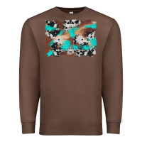 Chestnut western cowhide turquoise and wood background Premium Sweatshirt - Artiststas
