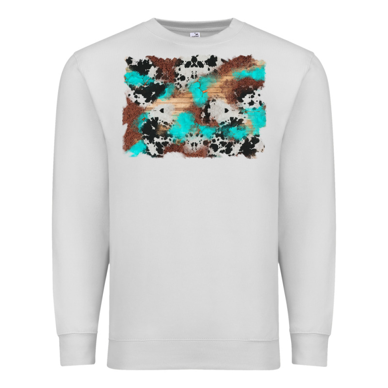 Western Cowhide Turquoise And Wood Background Premium Sweatshirt by Artiststas | Teevron