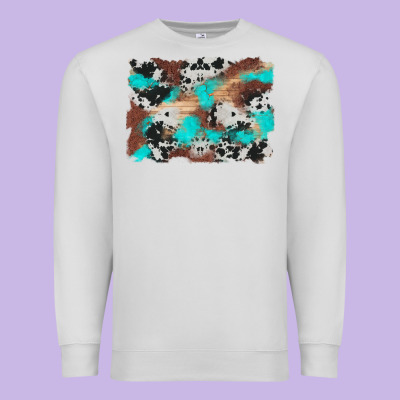 Western Cowhide Turquoise And Wood Background Premium Sweatshirt Designed By Artiststas
