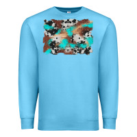 Ocean Blue western cowhide turquoise and wood background Premium Sweatshirt - Artiststas