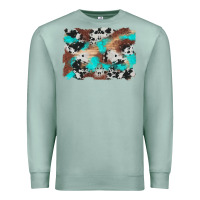 Seafoam western cowhide turquoise and wood background Premium Sweatshirt - Artiststas