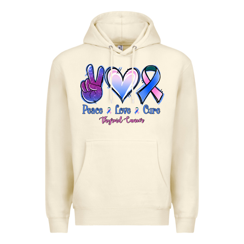 Peace Love Cure Thyroid Cancer Premium Hoodie by NancyCooperArtShop | Teevron