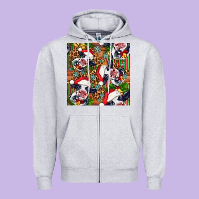 Christmas Leopard Cow Zipper Hoodie Designed By Fadigitalartstudio