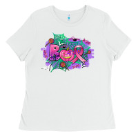 White halloween boo with cancer ribbon Ladies Tee - AdoDesignShop