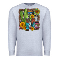 Heather Grey western cactus with cowboy boots and sunflowers Premium Sweatshirt - Artiststas