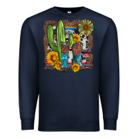 Navy western cactus with cowboy boots and sunflowers Premium Sweatshirt - Artiststas