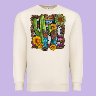 Western Cactus With Cowboy Boots And Sunflowers Premium Sweatshirt Designed By Artiststas