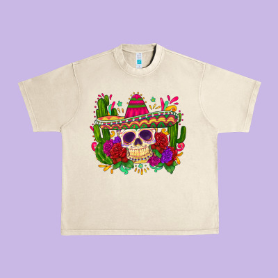 Mexican Skull Urban Heavy Tee Designed By Zillion Design Studio