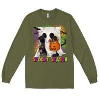 Army Green Spooky Season Ghost Cat Long Sleeve Tee - texasbilliewilder