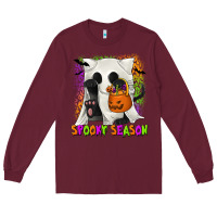 Burgundy Spooky Season Ghost Cat Long Sleeve Tee - texasbilliewilder