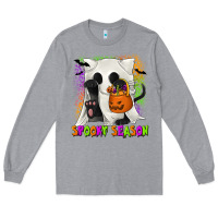 Heather Grey Spooky Season Ghost Cat Long Sleeve Tee - texasbilliewilder