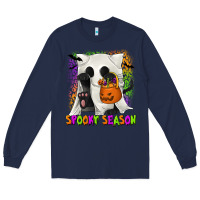 Navy Spooky Season Ghost Cat Long Sleeve Tee - texasbilliewilder