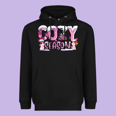 Pink Cozy Season With Snowman Ado Heavyweight Hoodie Designed By Adodesignshop