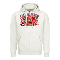 Oatmeal Heather call me never Zipper Hoodie - RacoonDesign