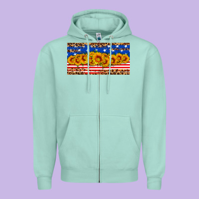 Usa Flag Sunflowers License Plate Zipper Hoodie Designed By Hra Design Shop