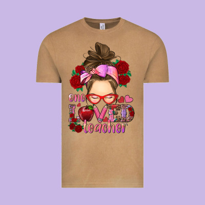 Vintage Tee one loved teacher messy bun