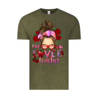 Vintage Olive one loved teacher messy bun Vintage Tee - RanaPortraitStore