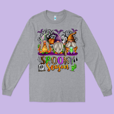 Spooky Season Gnomes Long Sleeve Tee Designed By Texasbilliewilder