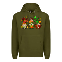 Army Green fall gnomes with pumpkin pie Premium Hoodie - AdoDesignShop